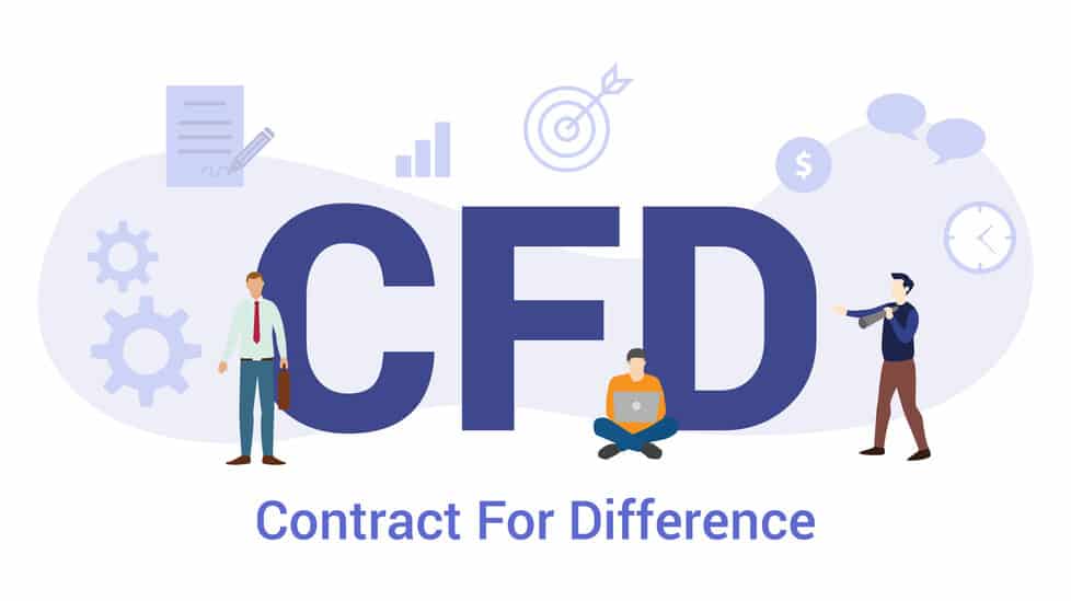 cfd contract for difference concept with big word or text and team people with modern flat style - vector